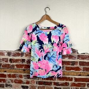 Lilly Pulitzer Shirt Size XXS High Tide Tropicolada Lula Blouse Ruffle Sleeve